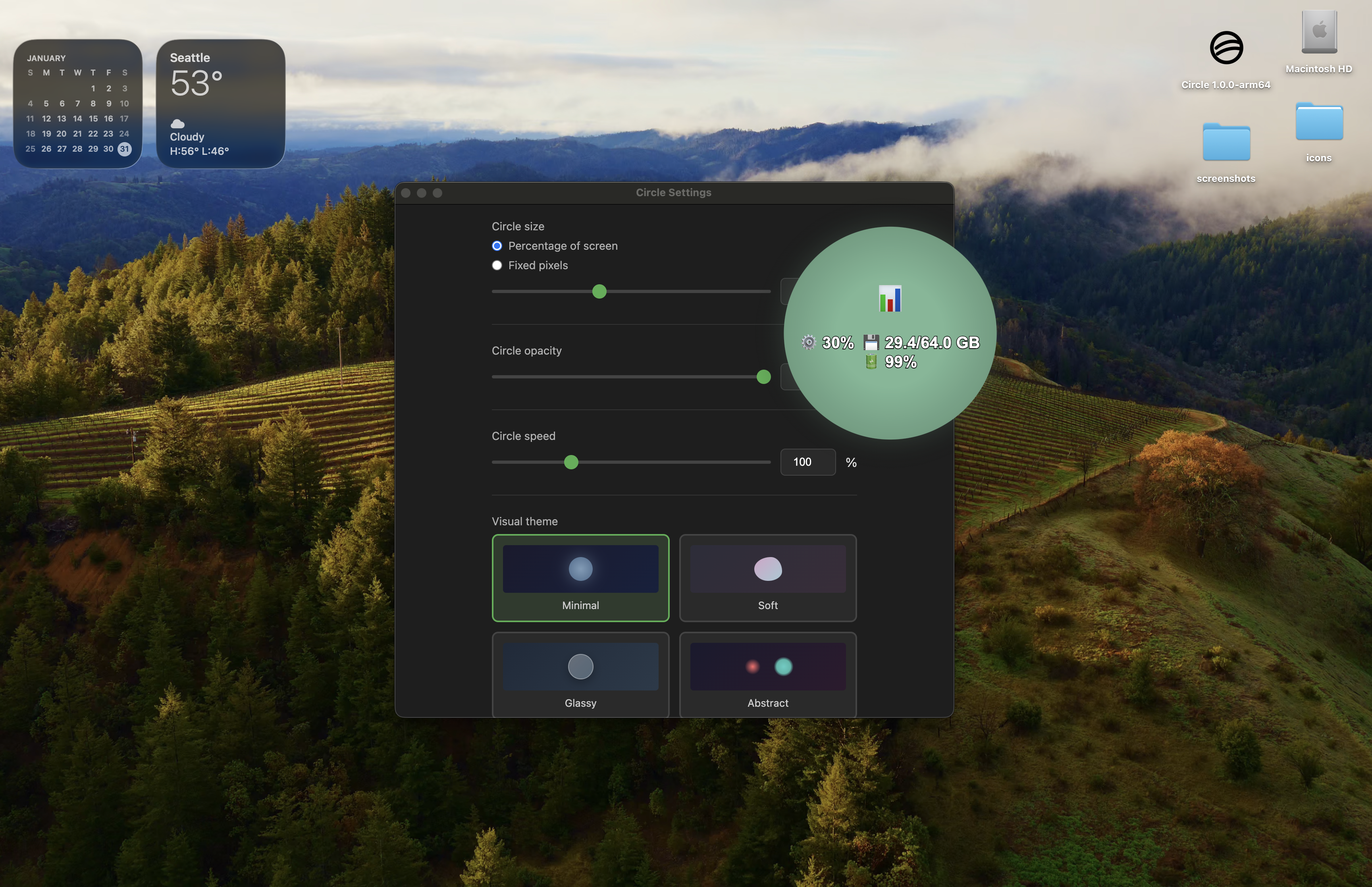 Settings panel overview
